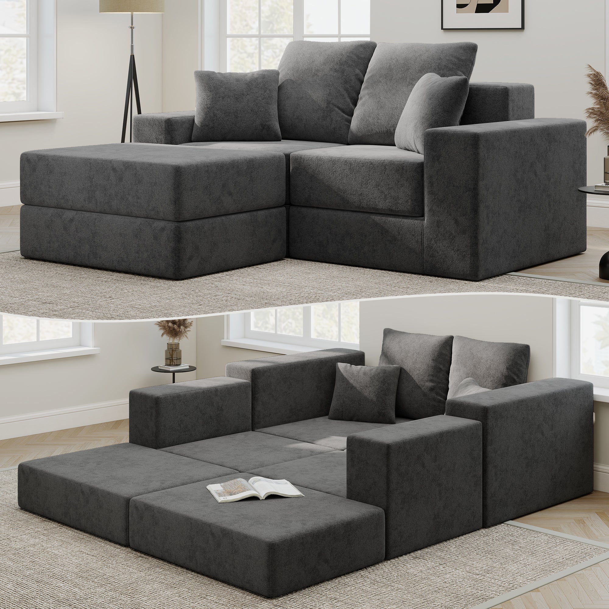 L-Shaped Cloud Modular Sectional Sofa with Reversible Chaise