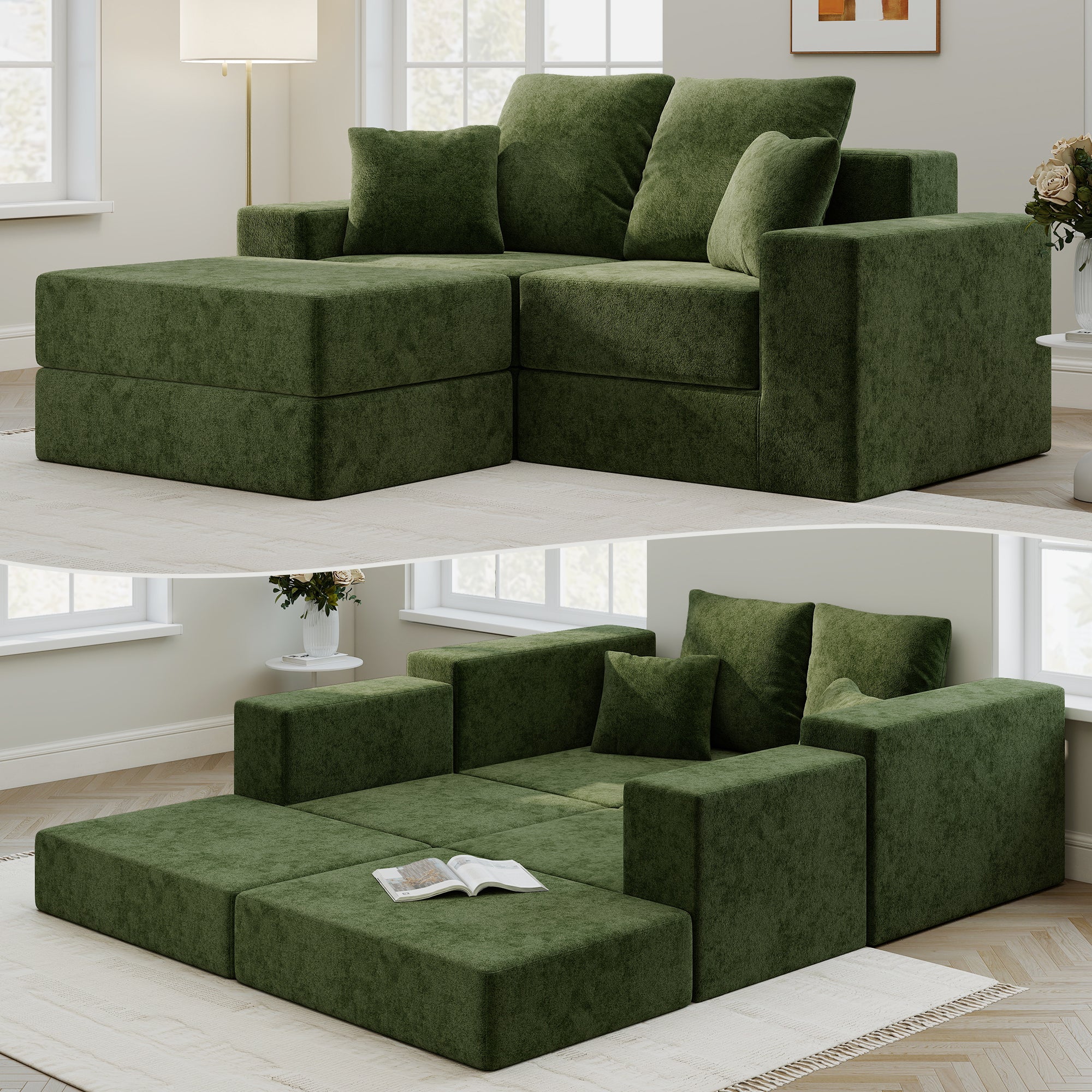 L-Shaped Cloud Modular Sectional Sofa with Reversible Chaise