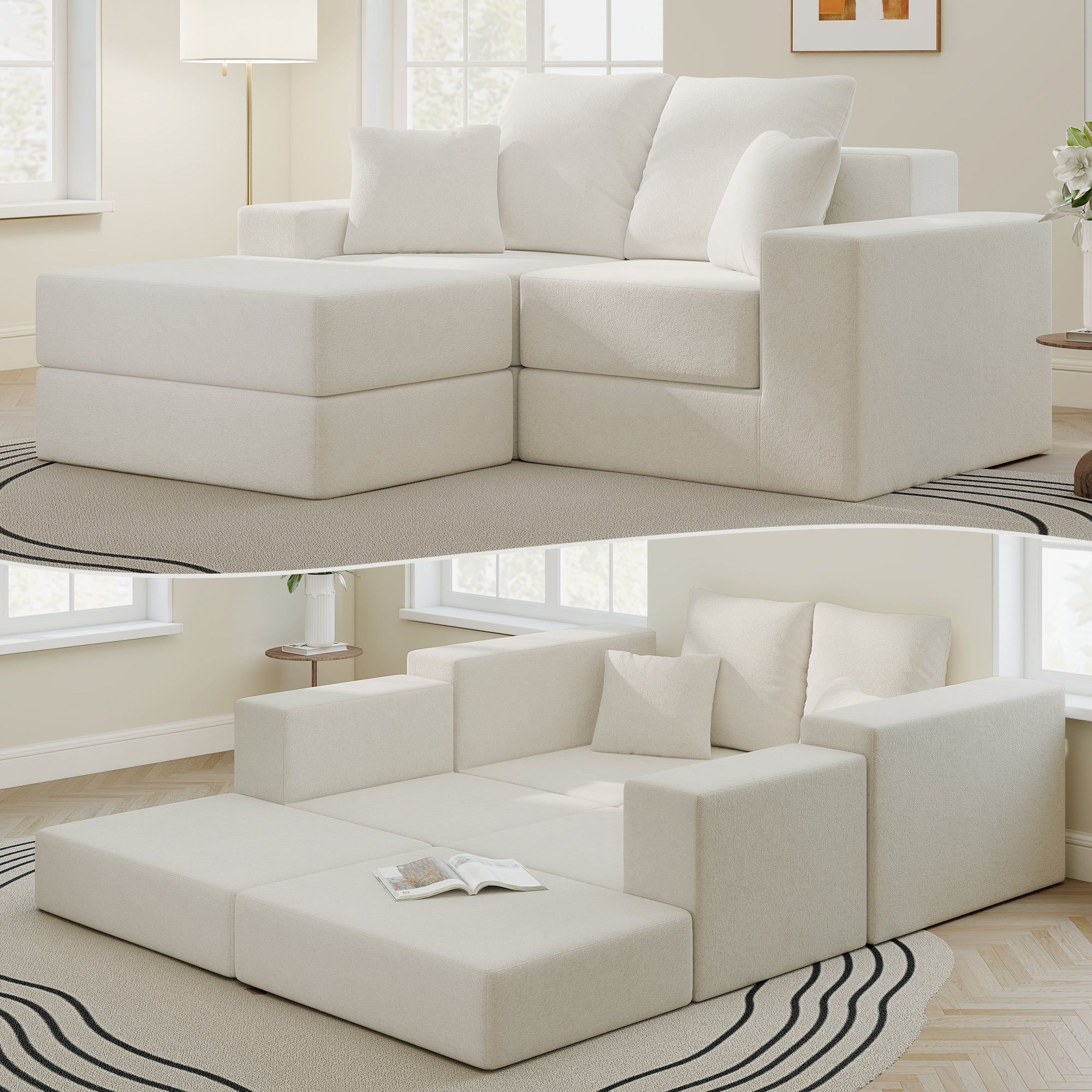 L-Shaped Cloud Modular Sectional Sofa with Reversible Chaise