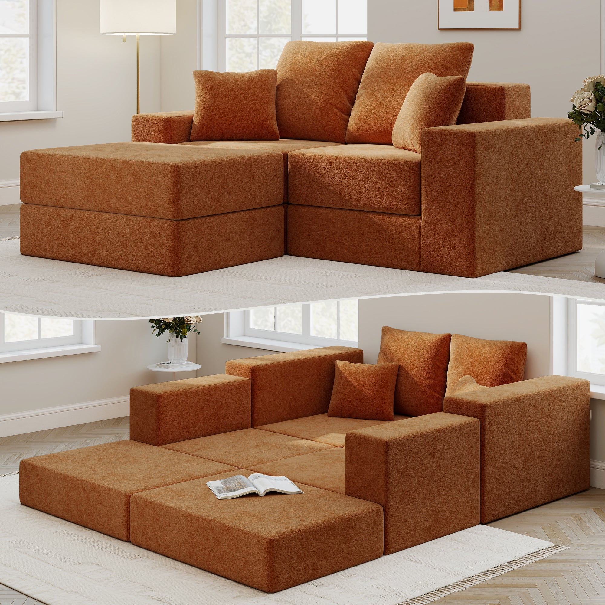 L-Shaped Cloud Modular Sectional Sofa with Reversible Chaise
