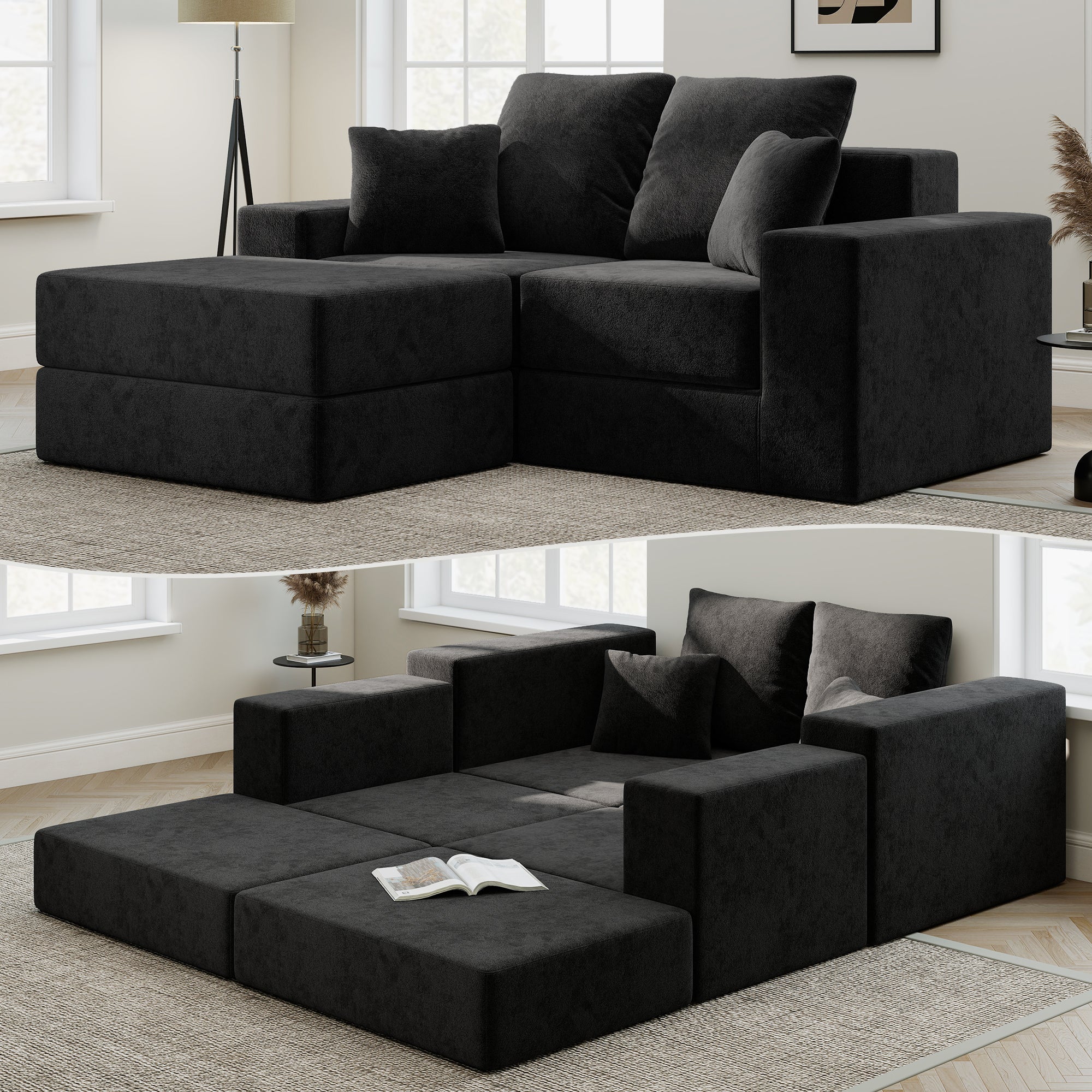 L-Shaped Cloud Modular Sectional Sofa with Reversible Chaise