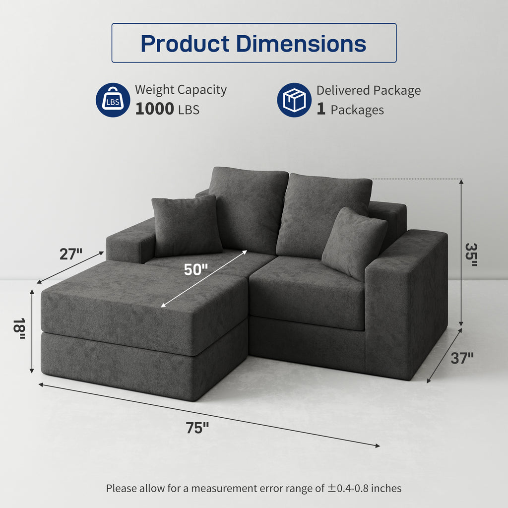 L-Shaped Cloud Modular Sectional Sofa with Reversible Chaise