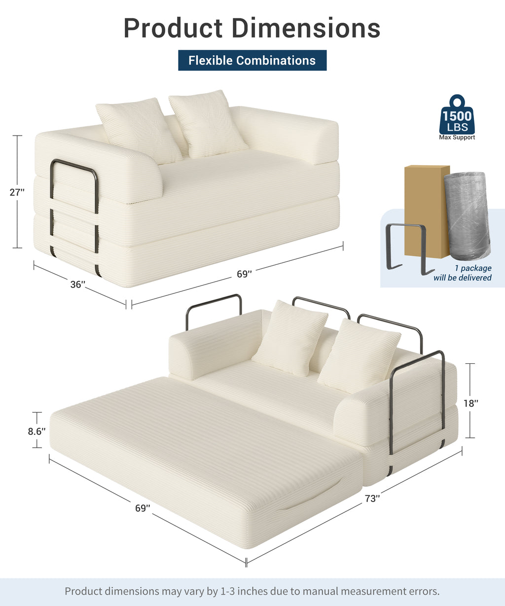 70" Convertible Floor Sofa Bed 4-in-1