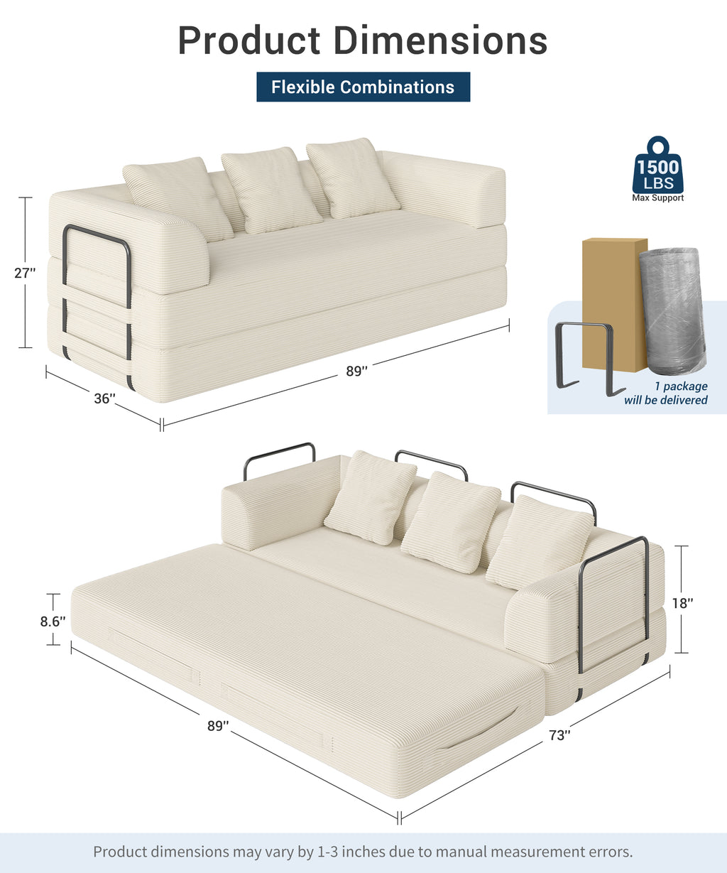 89" Convertible Sofa Bed 4-in-1