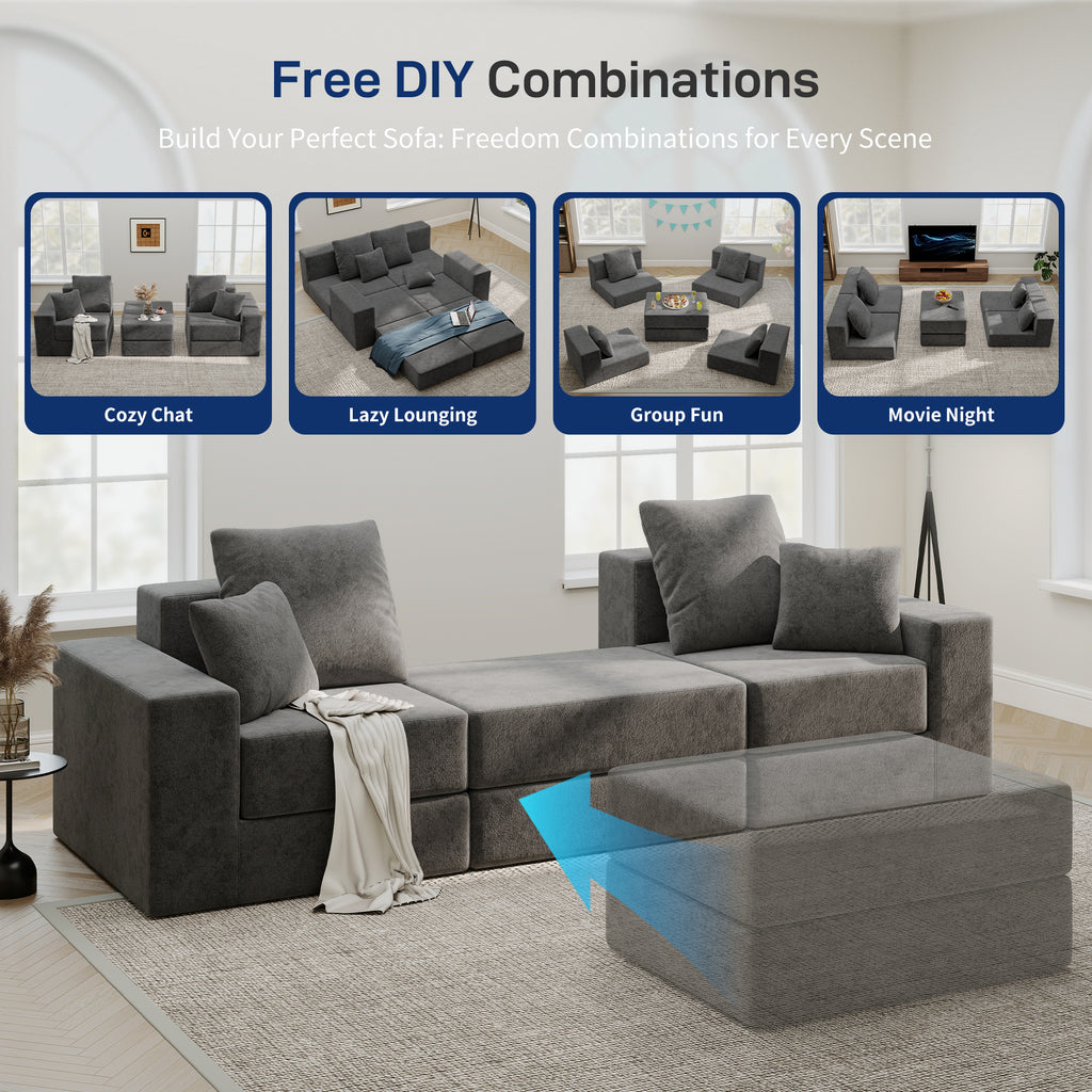 L-Shaped Cloud Modular Sectional Sofa with Reversible Chaise