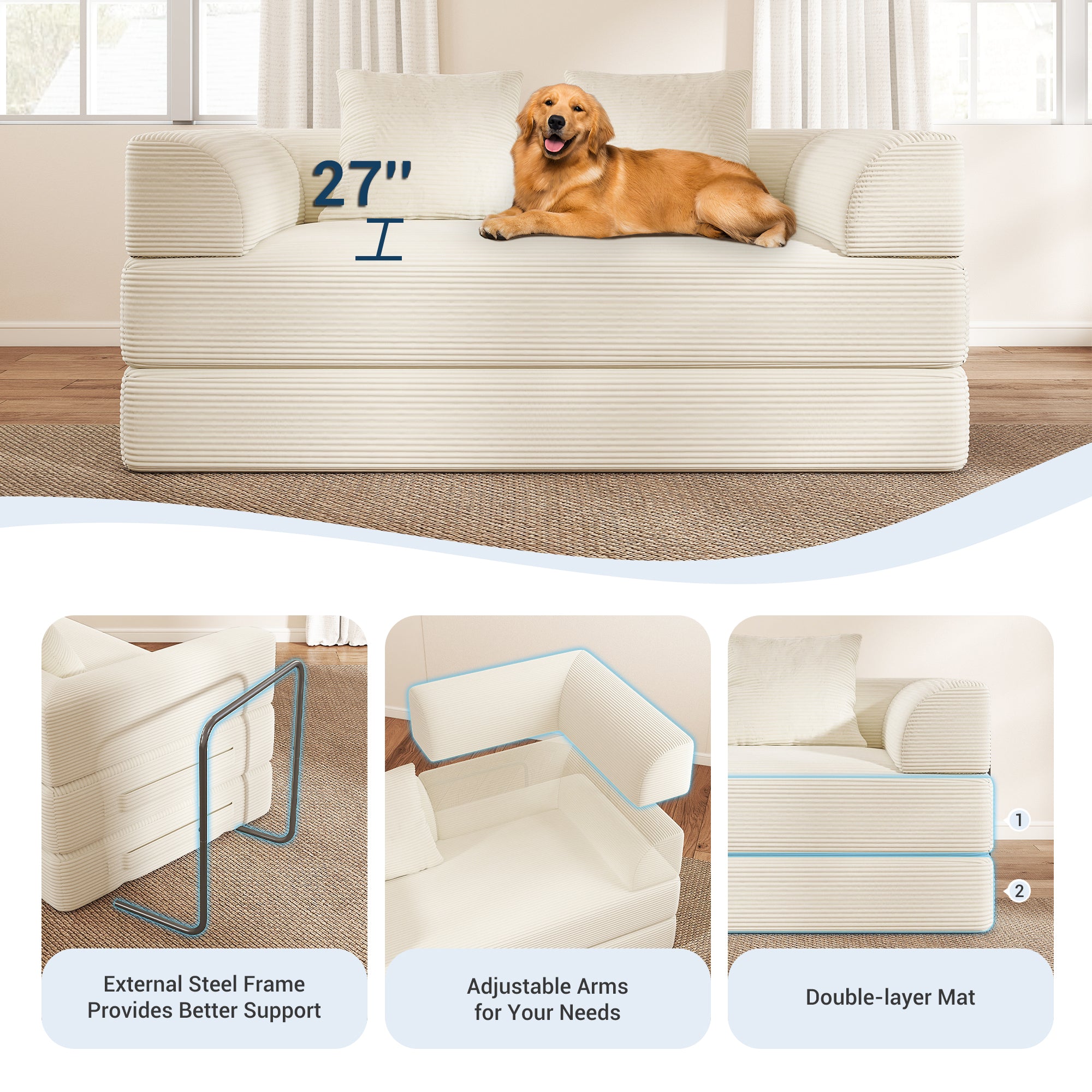 70" Convertible Floor Sofa Bed 4-in-1