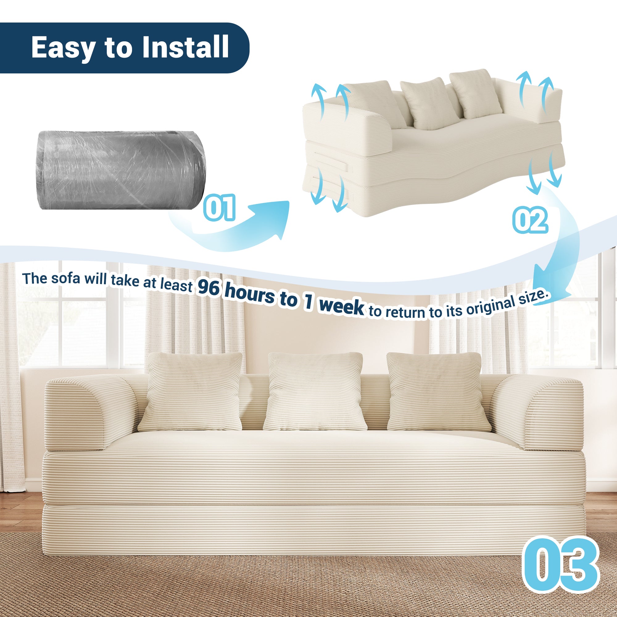 89" Convertible Sofa Bed 4-in-1
