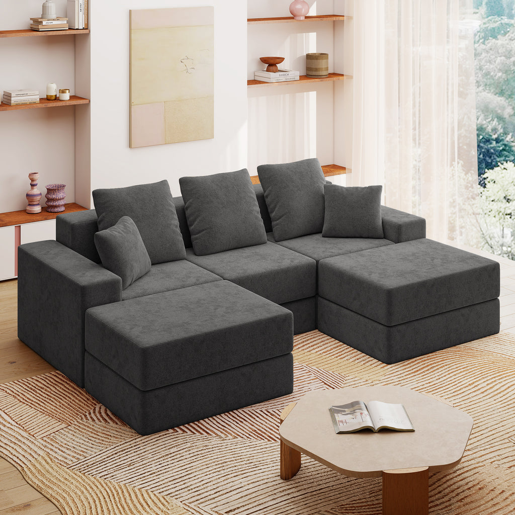 101" U-Shaped Cloud Sectional Sofa with 2 Ottomans
