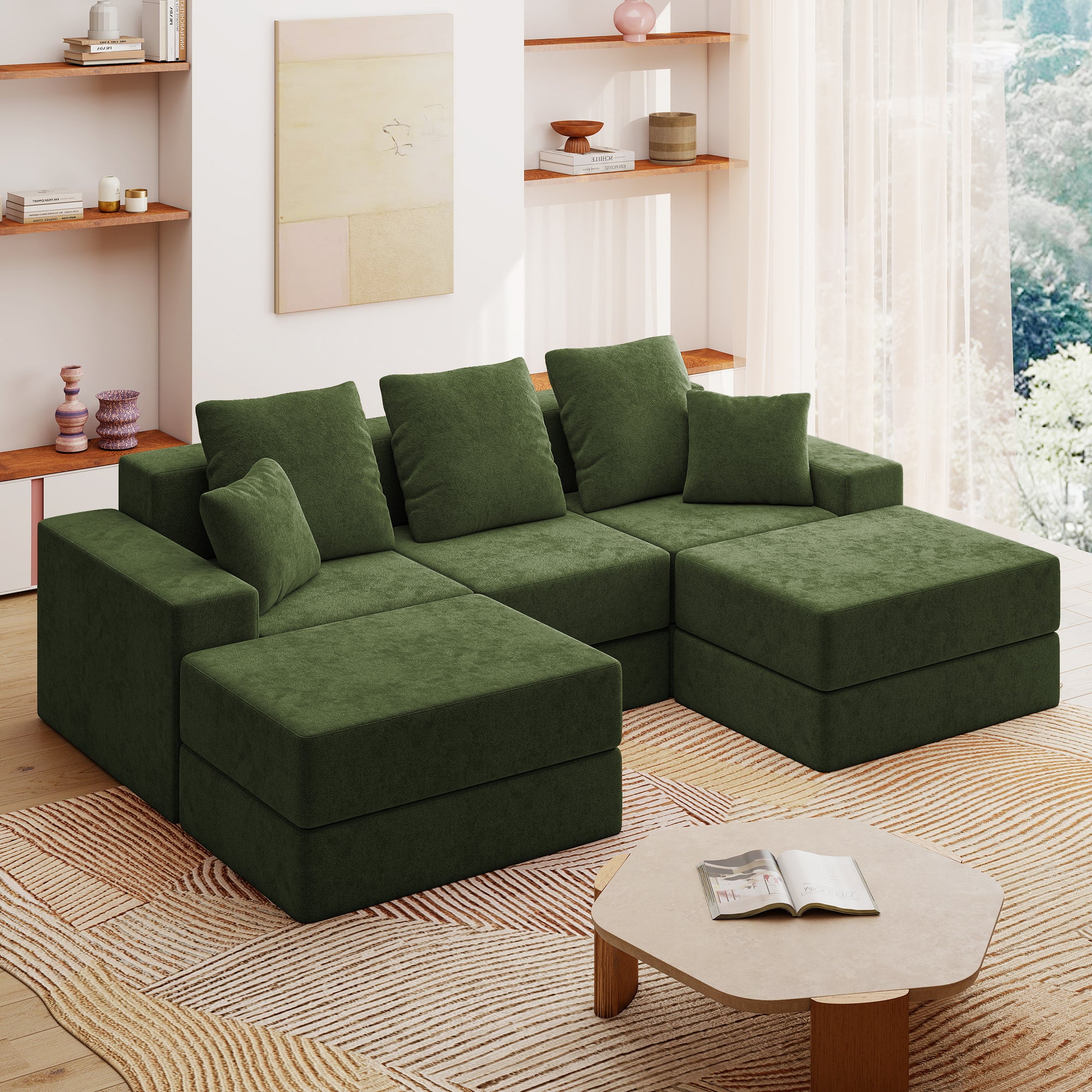 101" U-Shaped Cloud Sectional Sofa with 2 Ottomans
