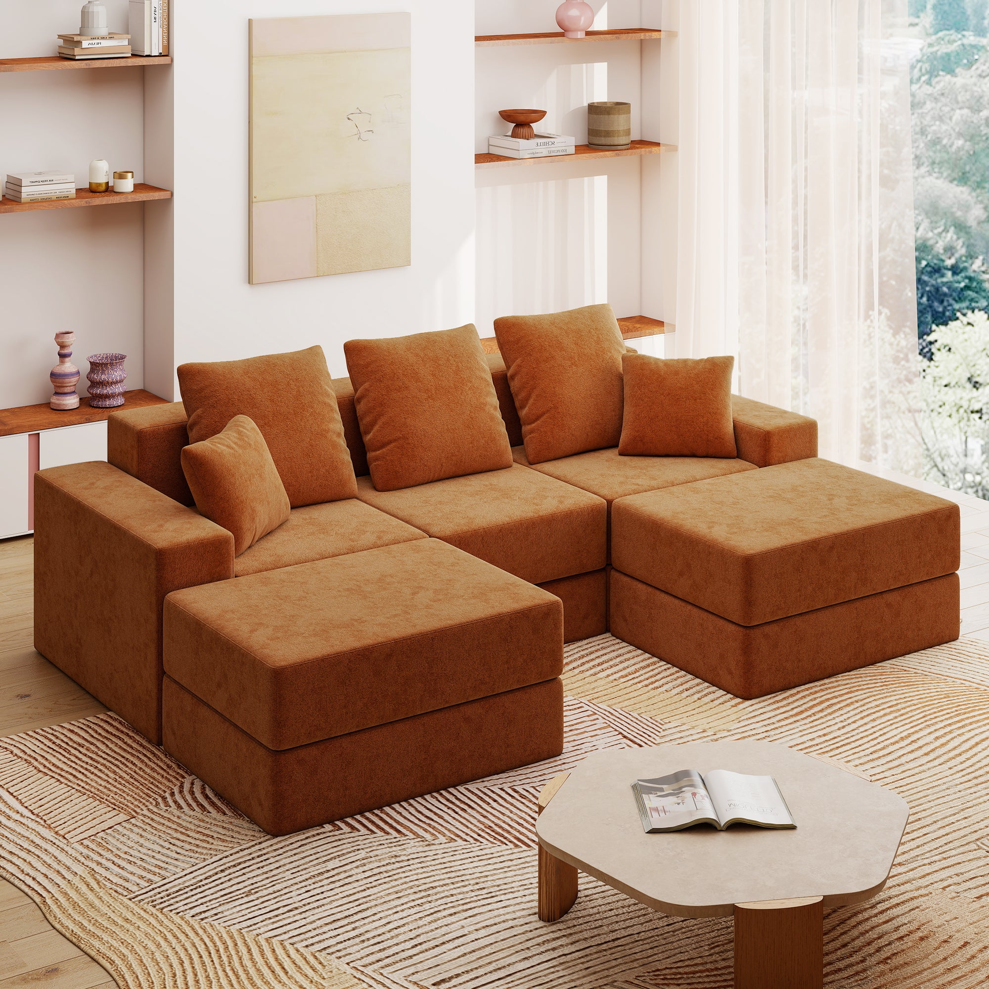 101" U-Shaped Cloud Sectional Sofa with 2 Ottomans