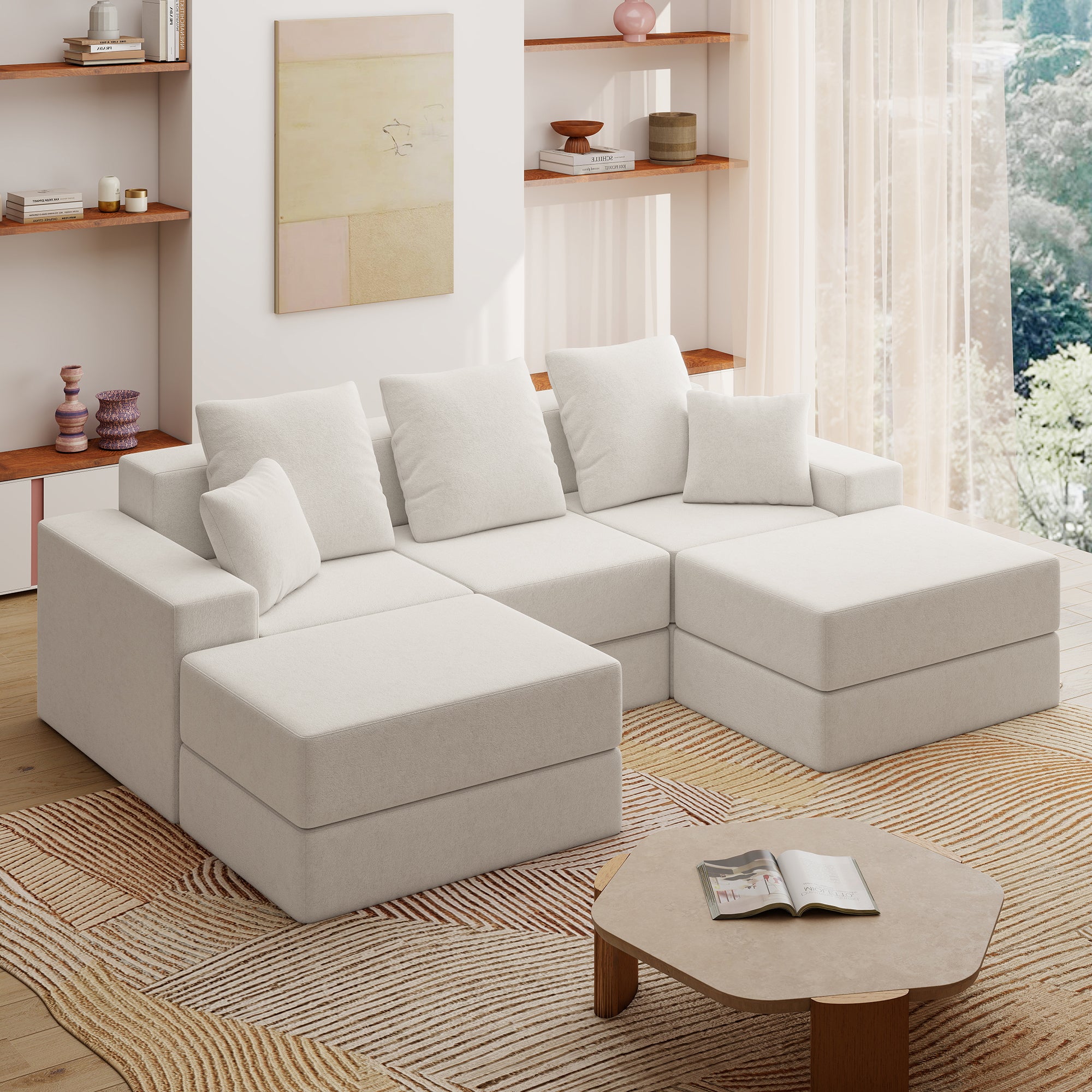 101" U-Shaped Cloud Sectional Sofa with 2 Ottomans