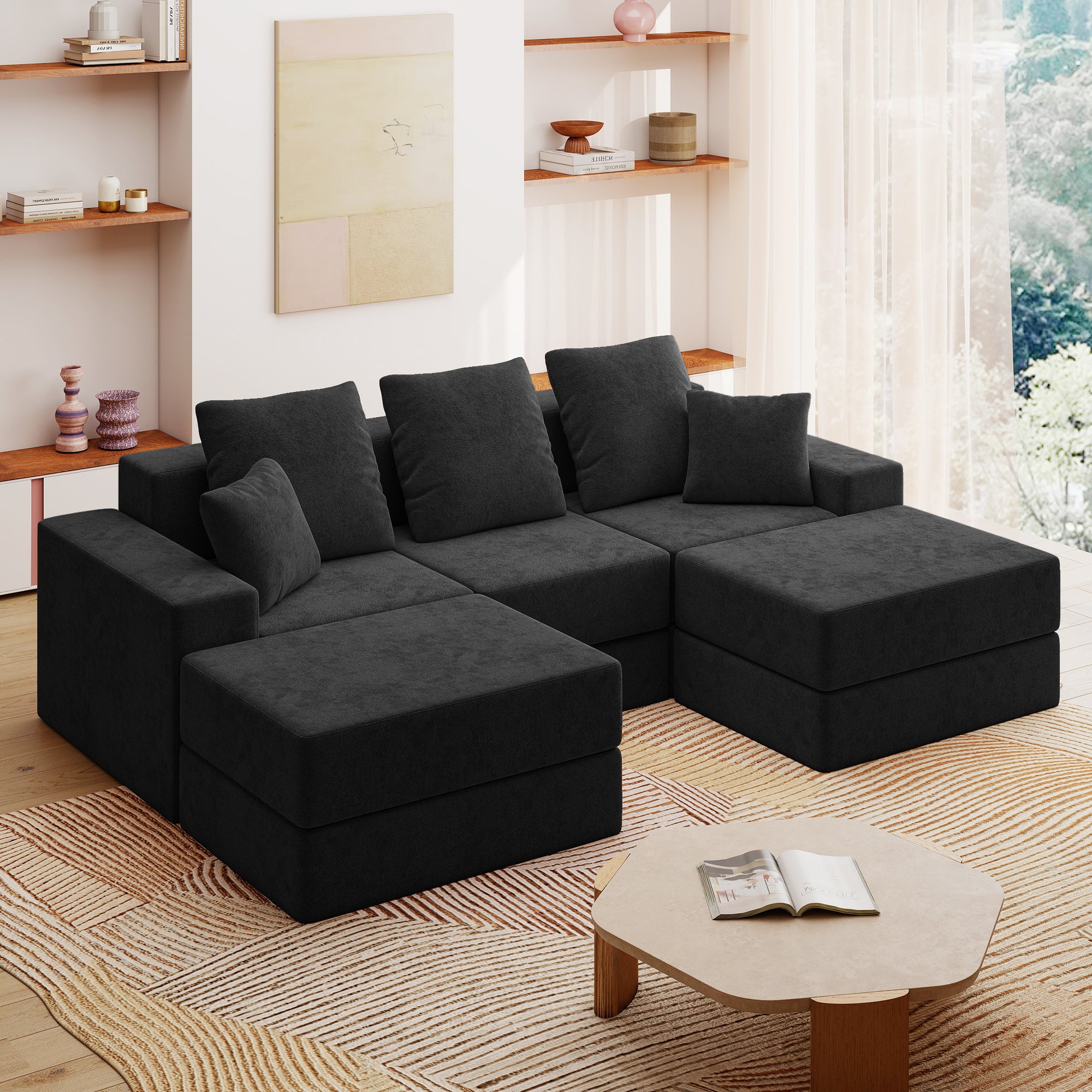 101" U-Shaped Cloud Sectional Sofa with 2 Ottomans