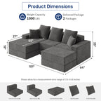 101" U-Shaped Cloud Sectional Sofa with 2 Ottomans