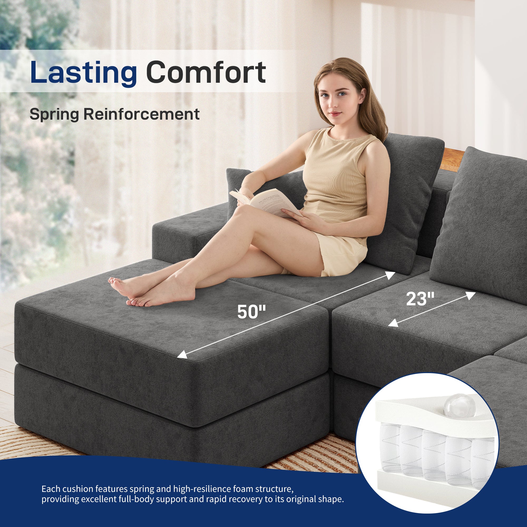 101" U-Shaped Cloud Sectional Sofa with 2 Ottomans