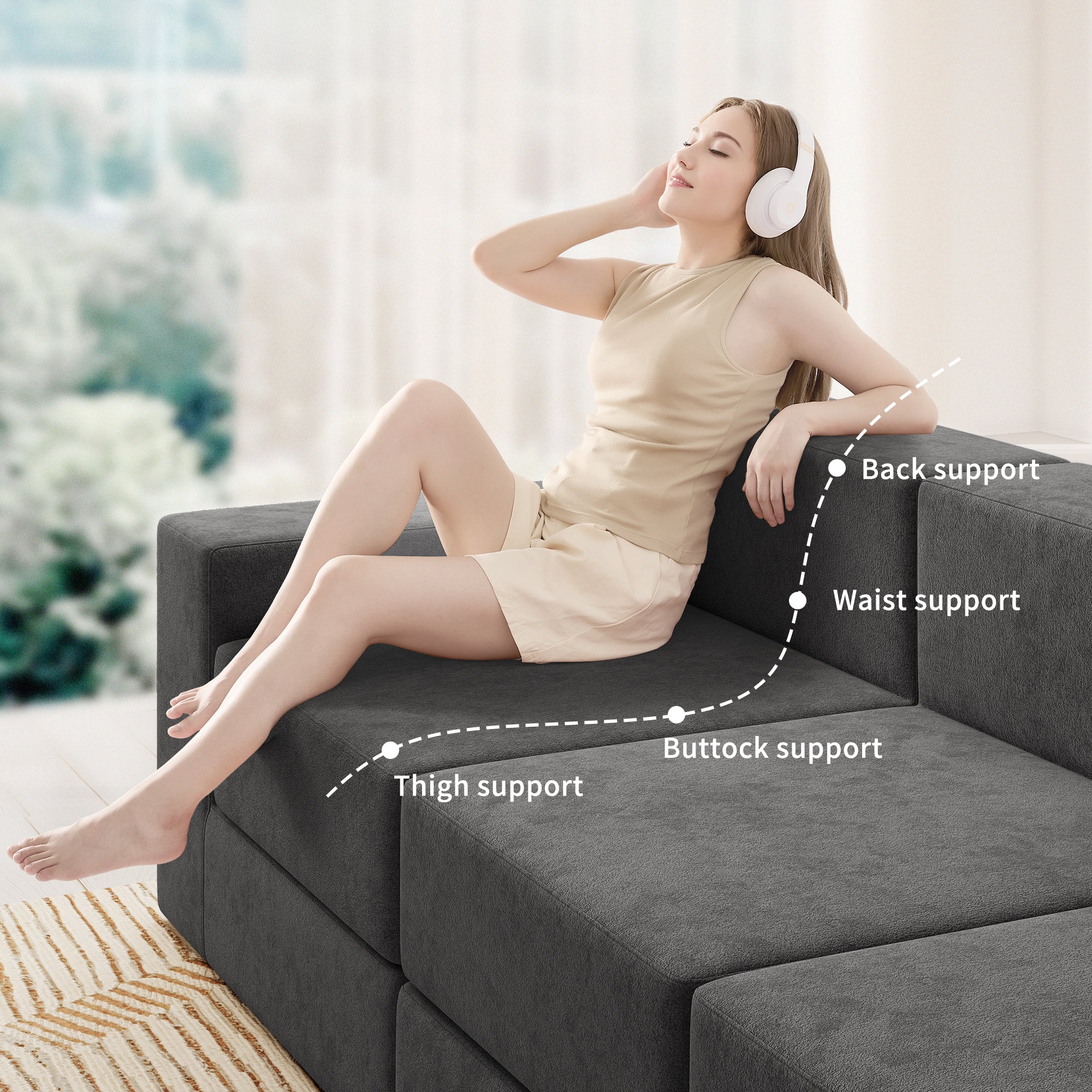101" U-Shaped Cloud Sectional Sofa with 2 Ottomans