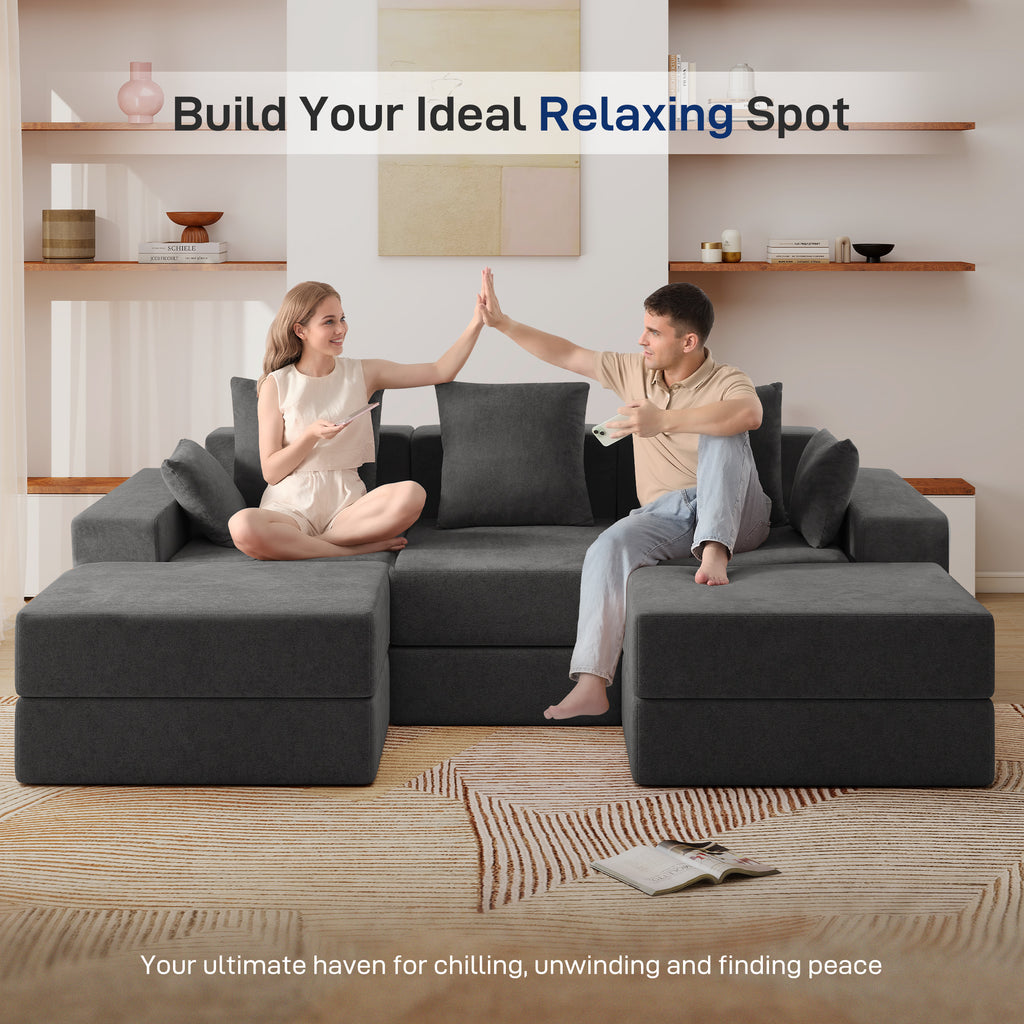 101" U-Shaped Cloud Sectional Sofa with 2 Ottomans