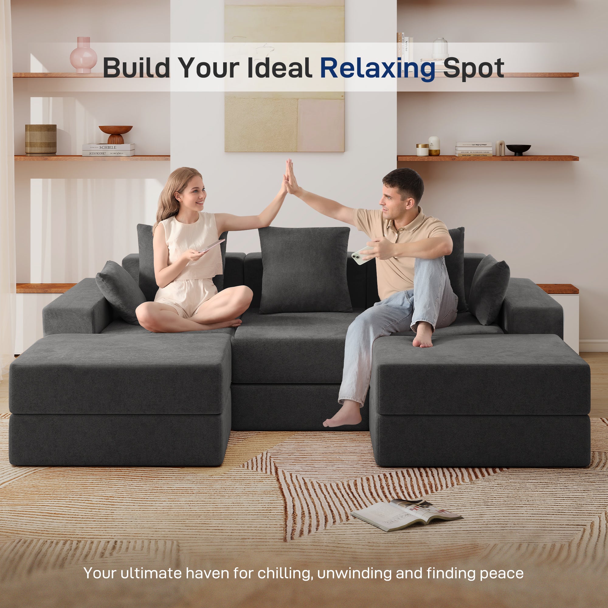 101" U-Shaped Cloud Sectional Sofa with 2 Ottomans