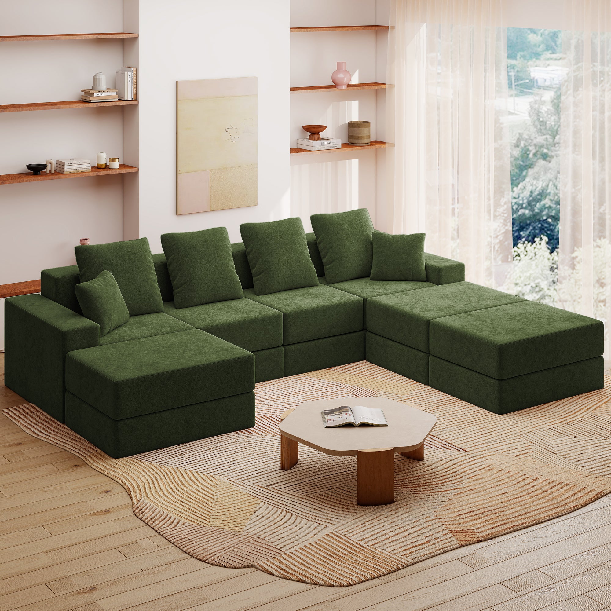 128" U-Shaped Cloud Sectional Sofa with 3 Ottomans