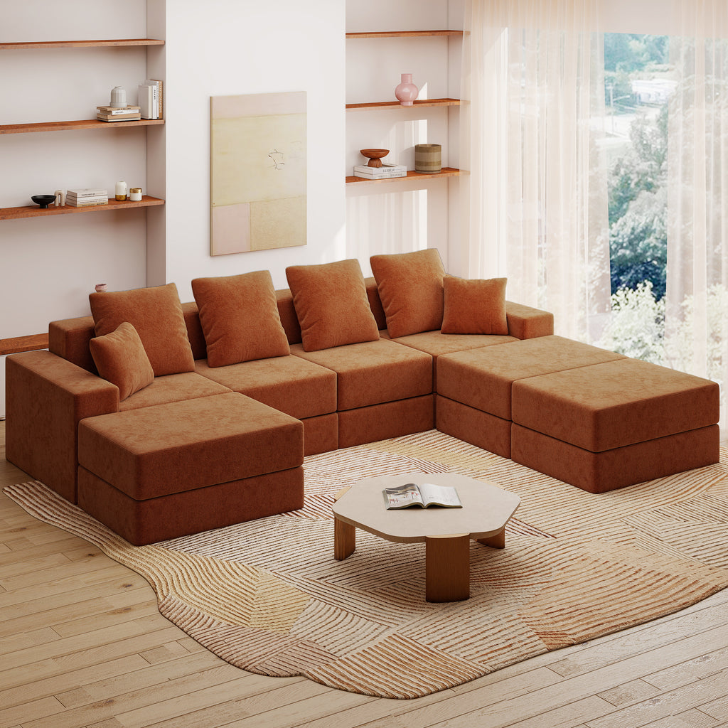 128" U-Shaped Cloud Sectional Sofa with 3 Ottomans