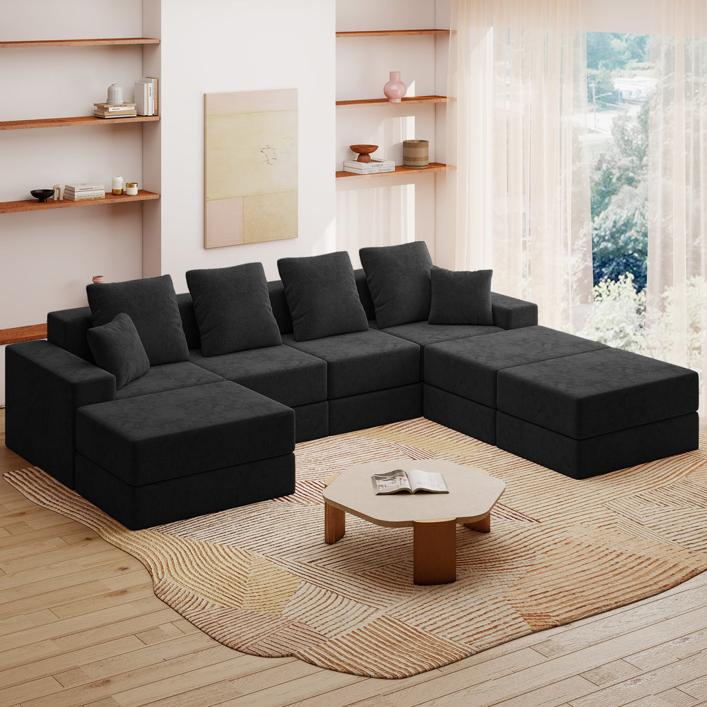 128" U-Shaped Cloud Sectional Sofa with 3 Ottomans