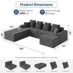 128" U-Shaped Cloud Sectional Sofa with 3 Ottomans