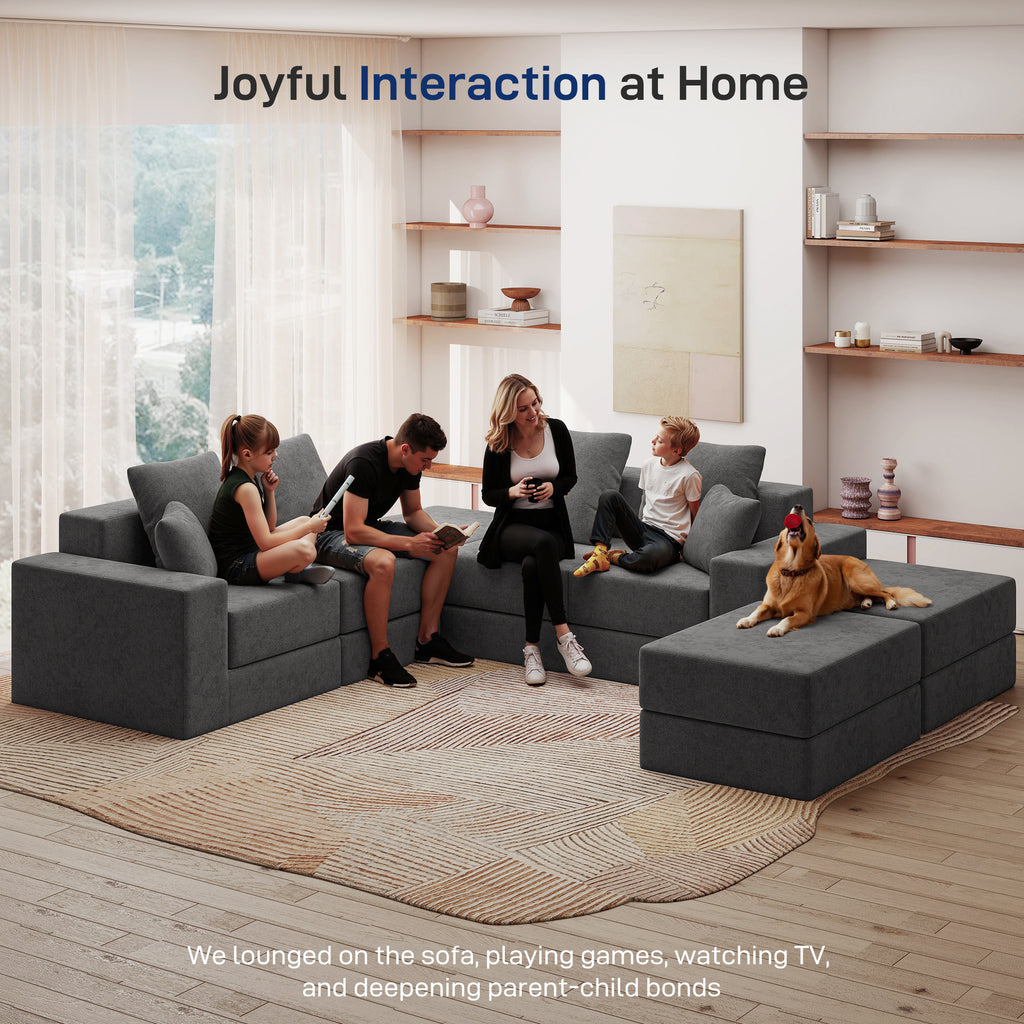 128" U-Shaped Cloud Sectional Sofa with 3 Ottomans