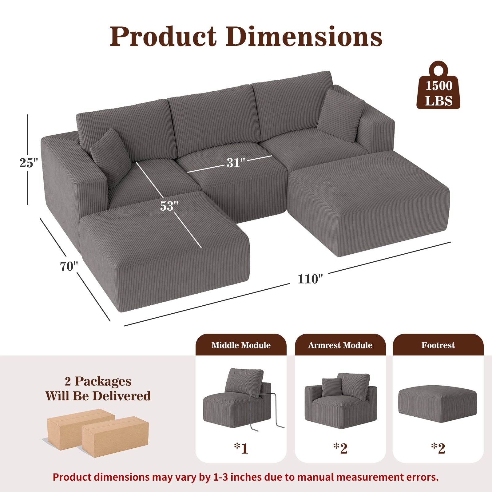 110" U-Shaped Modular Sectional Sleeper Sofa