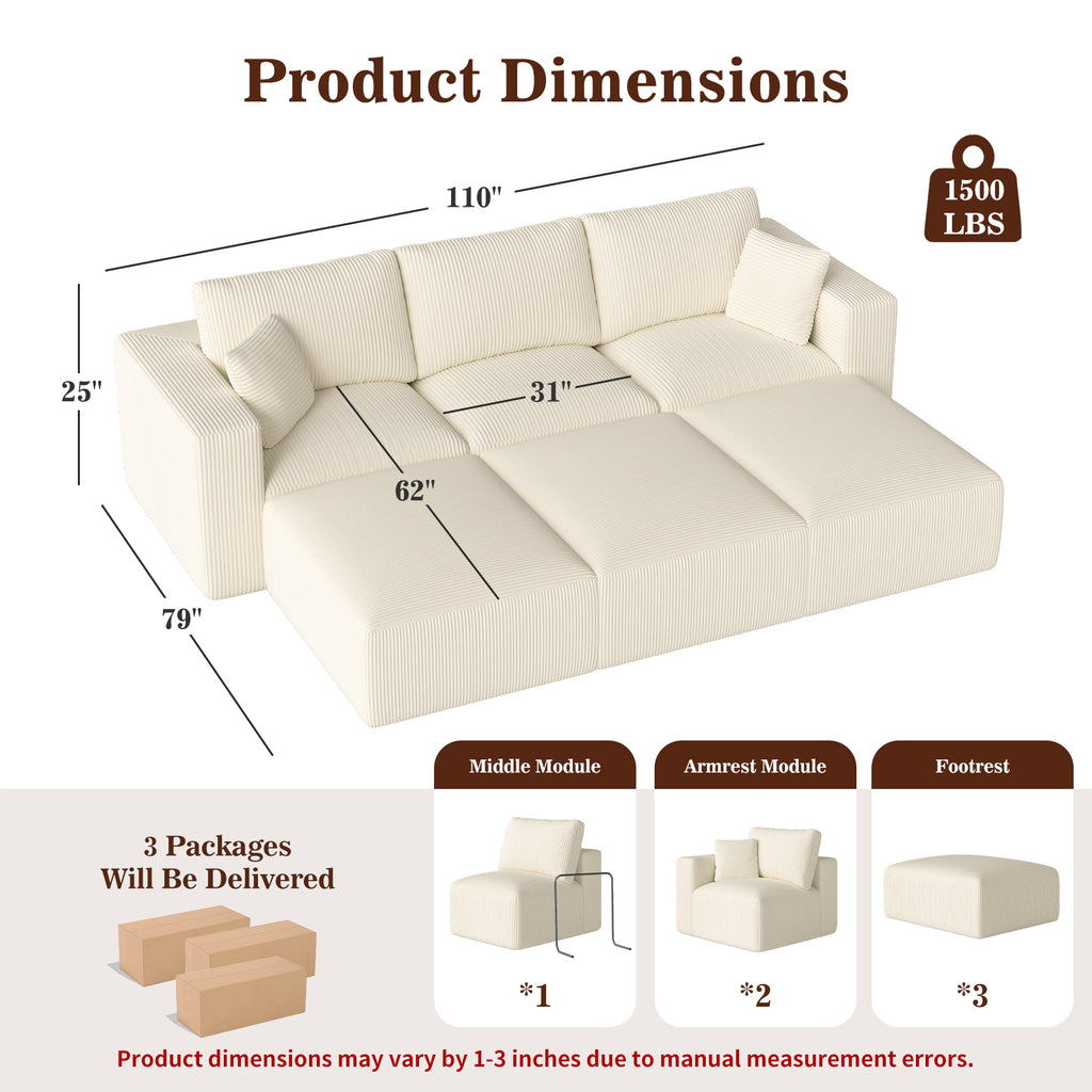 110" Modular Sectional Sofa Bed with Chaise