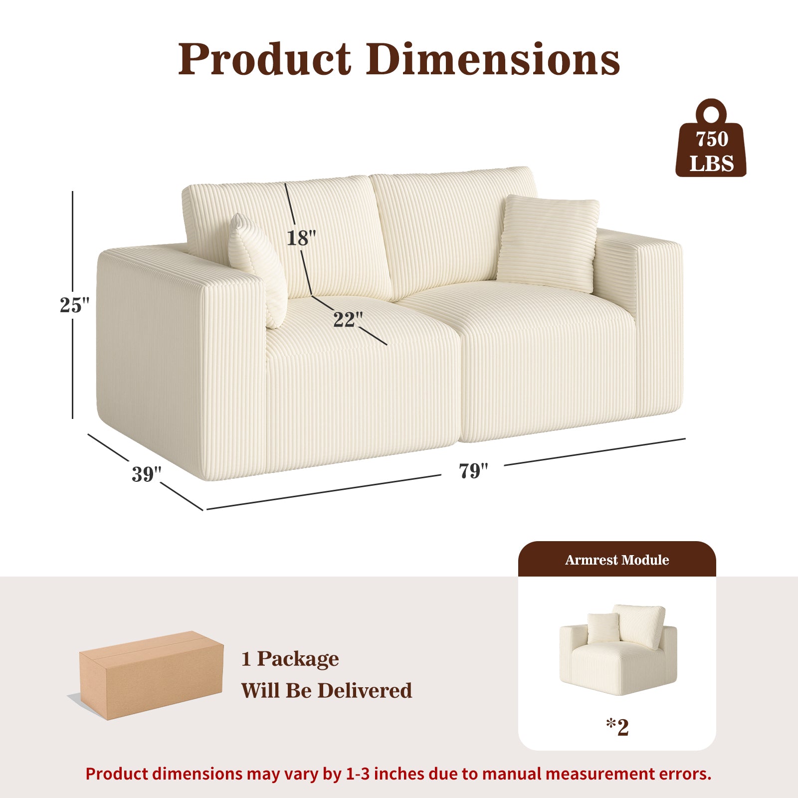 79" Modular Loveseat Couch