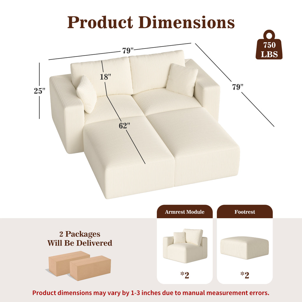 79" Modular Sectional Sofa Bed with Ottoman