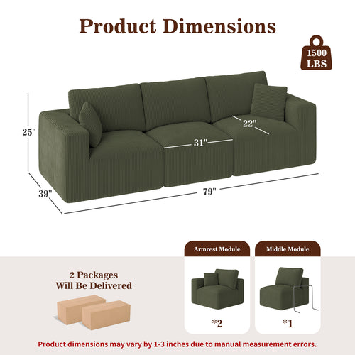 110" 3-Seater Modular Sectional Sofa