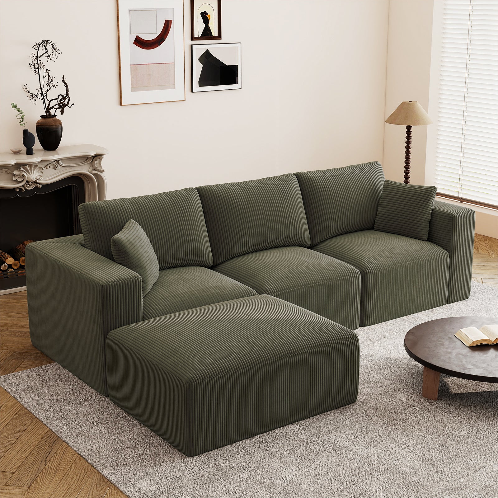 110" L-Shaped Modular Sectional Sofa with Ottoman