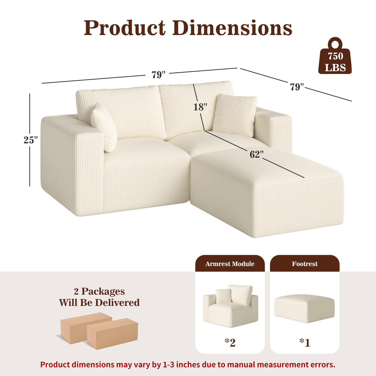 79" L-Shaped Modular Sectional Sofa with Ottoman & Chaise