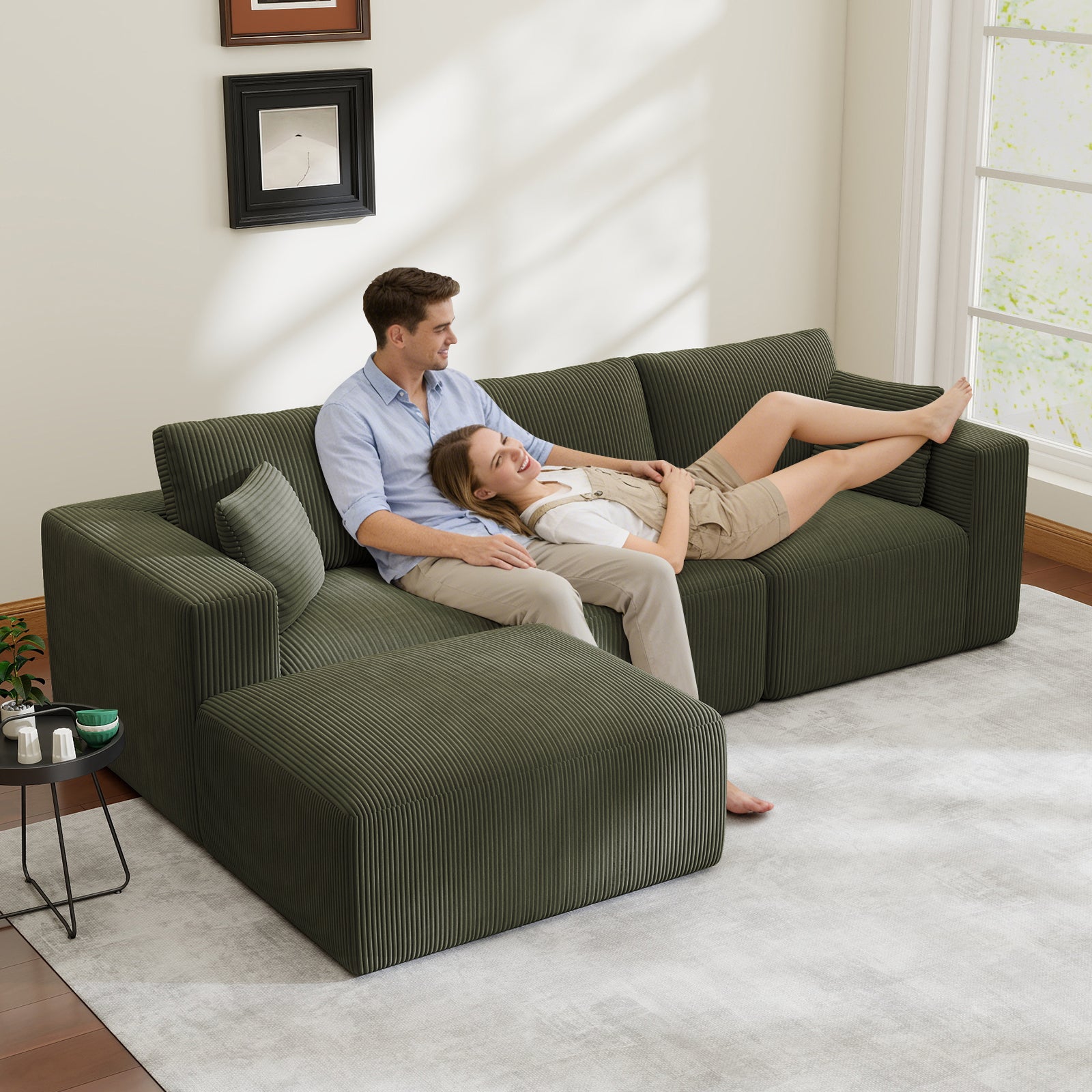 110" L-Shaped Modular Sectional Sofa with Ottoman