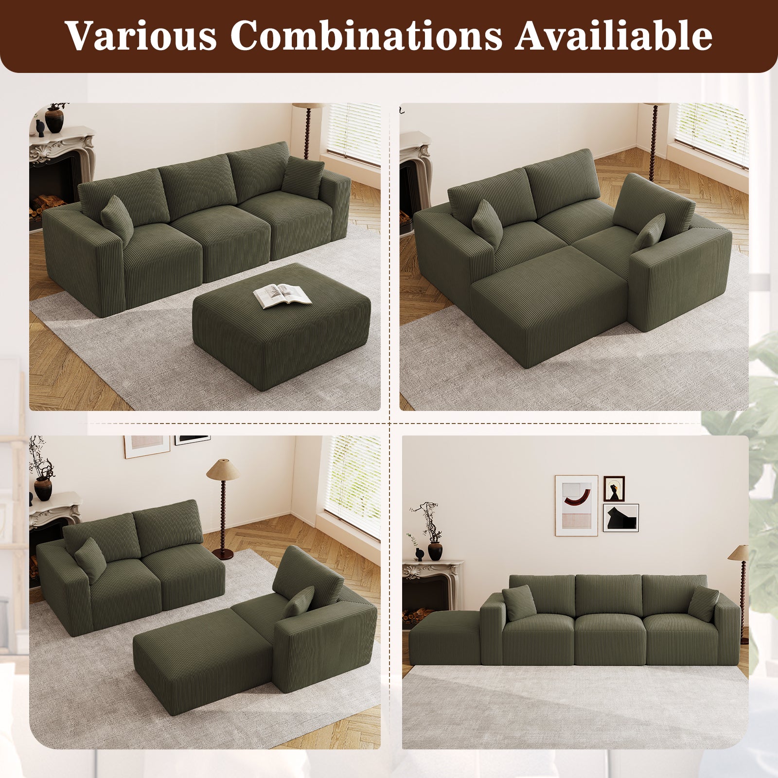 110" L-Shaped Modular Sectional Sofa with Ottoman